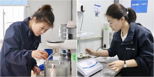 集料室试验员司海会(左)和杨婷试验工作是脑力叠加体力的活儿,工作量