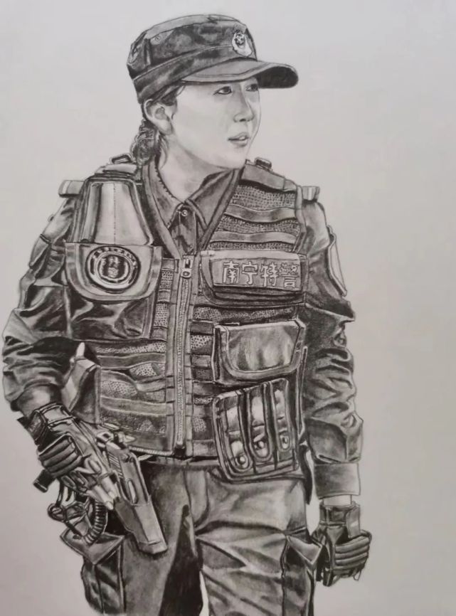 女警素描图片