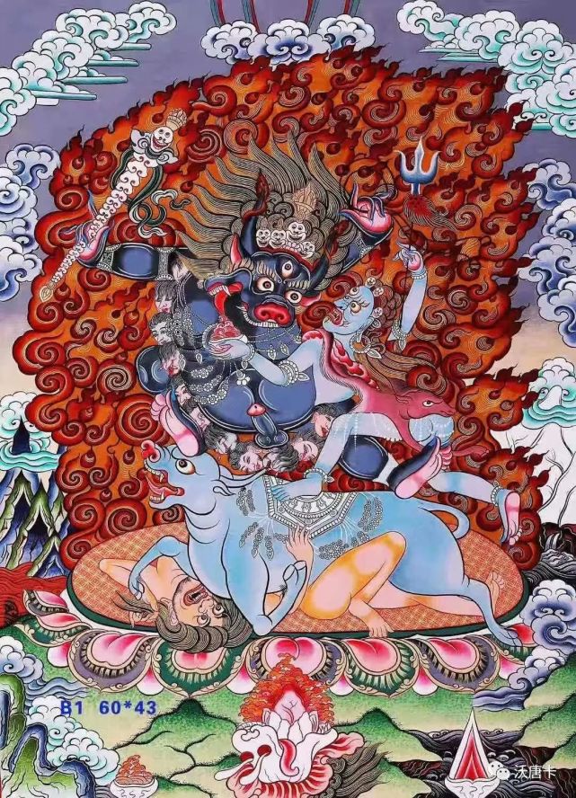 编号138-701778:彩绘唐卡-阎魔法王(60×43cm左右)|唐卡|法王|彩绘