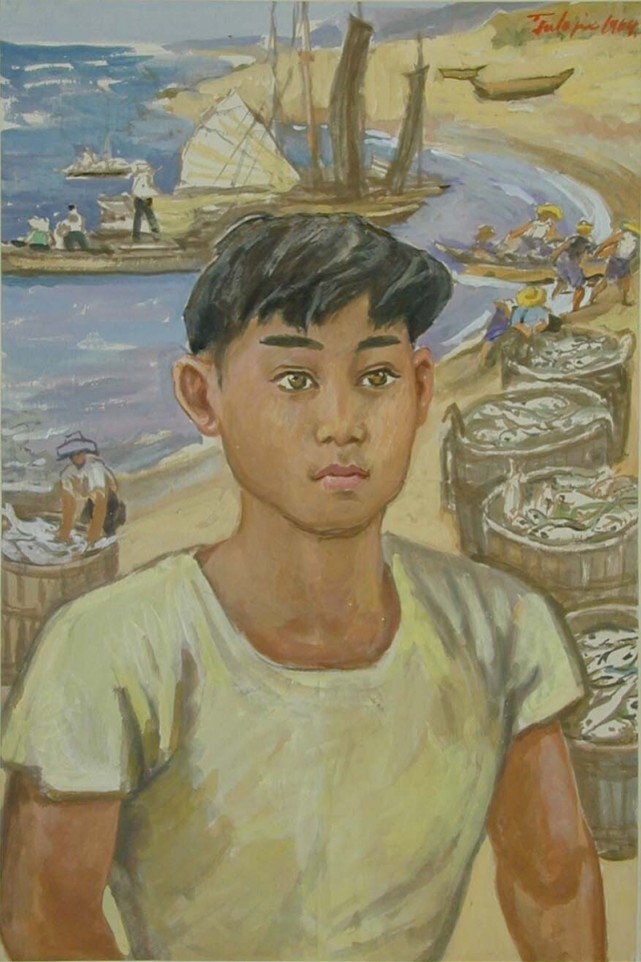 《机船上的好新手 符罗飞 1964 水彩画粉彩画 69×46《土改农代会