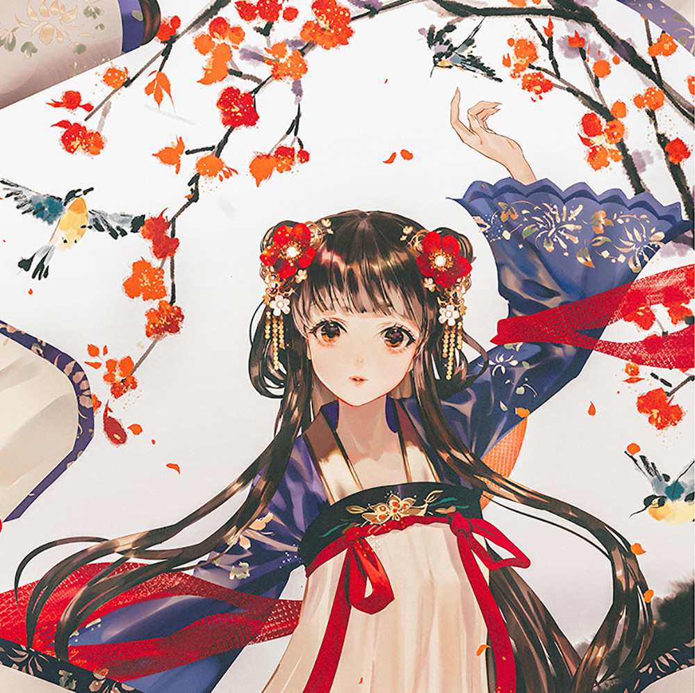 绘画风格迥异的古风美少女插画用色总给人一种惊心动魄的美感