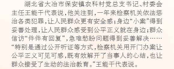 《人民日报》刊登:全国人大代表王能干为检察工作点赞