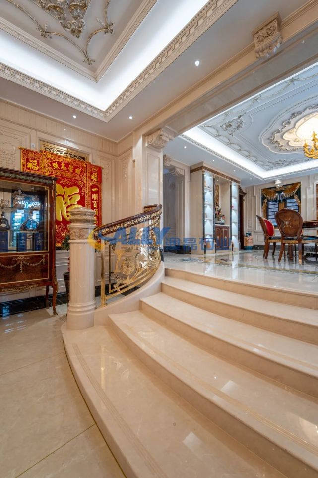 石材家装|老矿莎安娜米黄别墅整装案例