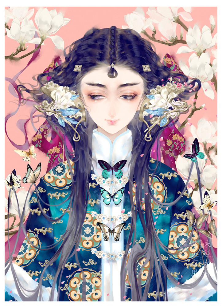 古风美人画师画画的小夏手绘作品