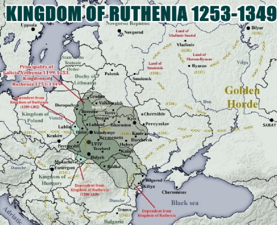 在西端(今西乌克兰及白俄罗斯)最主要的一个王国是加利西亚