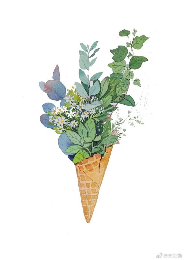 水彩小绿植,插画师:大长鸦