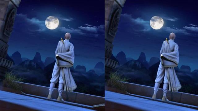 这张图中的角色正负手而立,看着天上的月亮发呆.