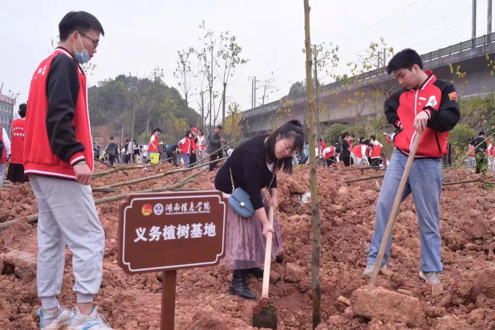 植树节里湖南信息学院建立义务植树基地