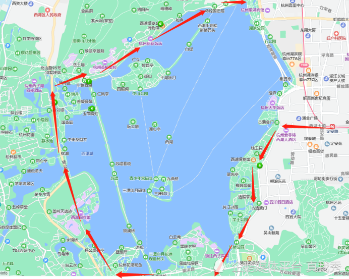 广场,海底世界长桥公园雷峰塔苏堤太子湾杨公堤茅家埠神州基地郭庄