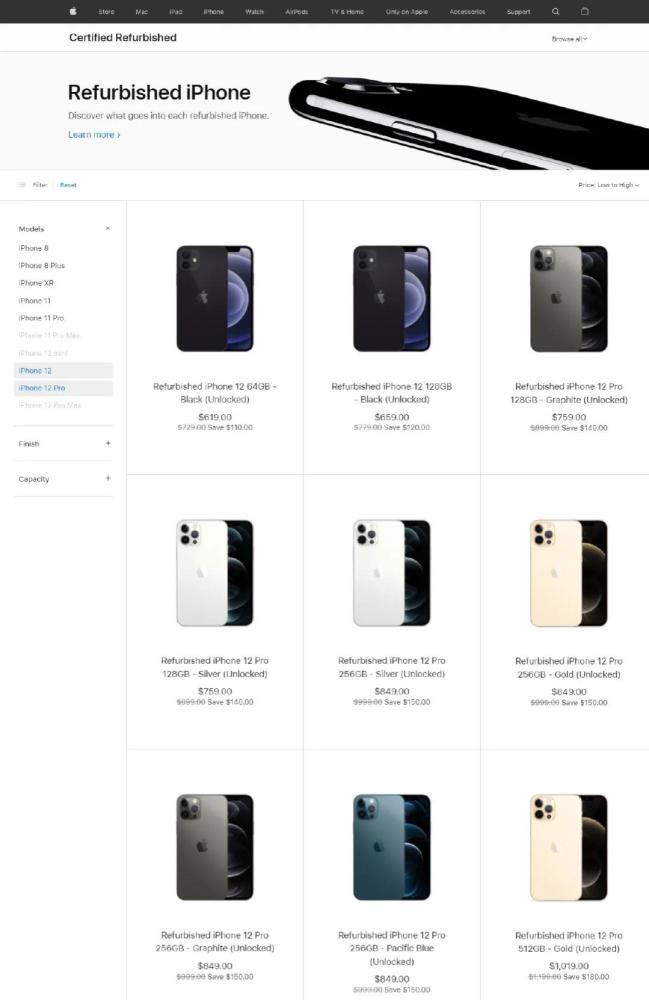 苹果上架翻新iPhone12，售价约8.5折