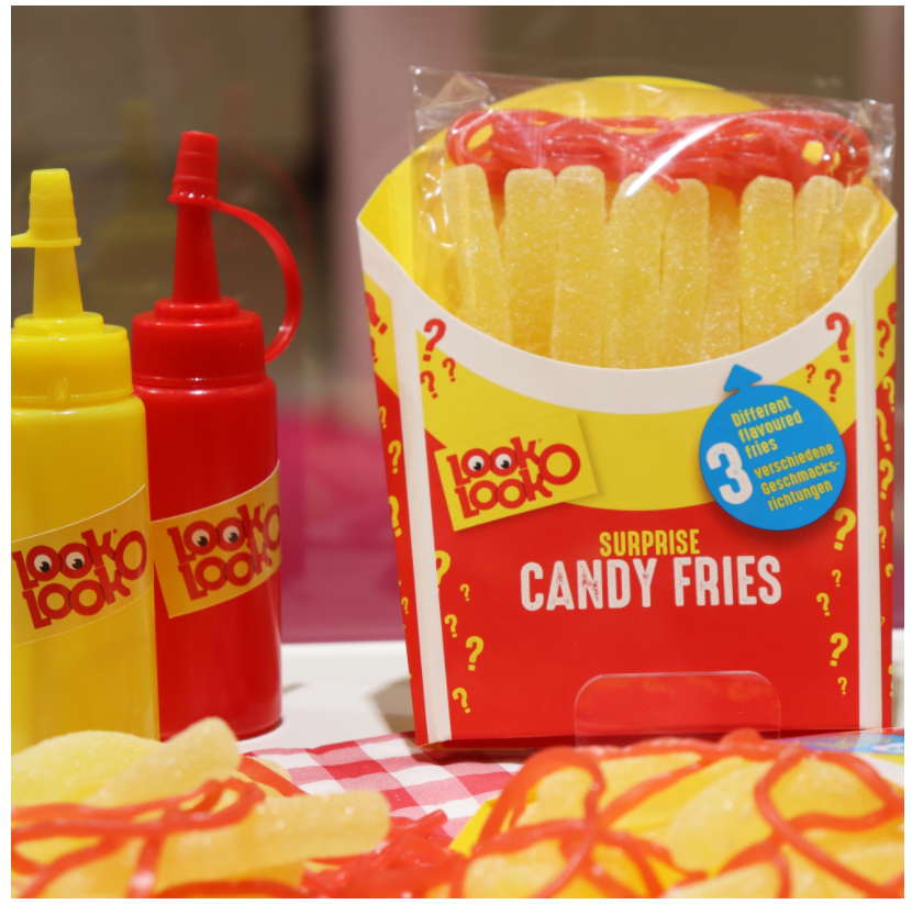 体验优先look-o-look公司新款薯条软糖,薯条部分为橘子,柠檬或香蕉味