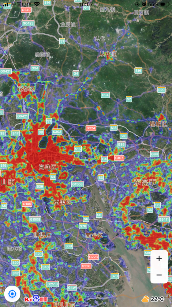 广州市各区域人口分布密度热力图