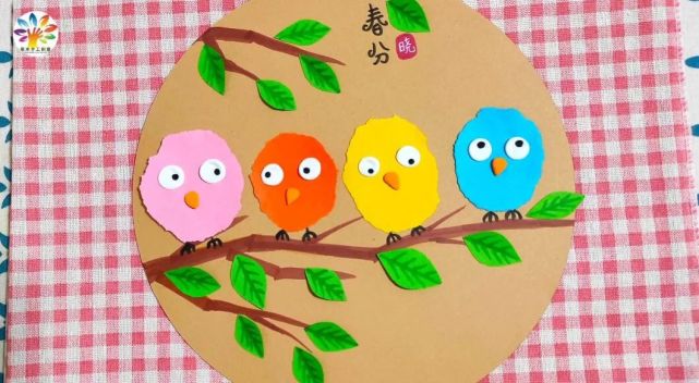 教程|春天创意画《树林里的彩色小鸟》