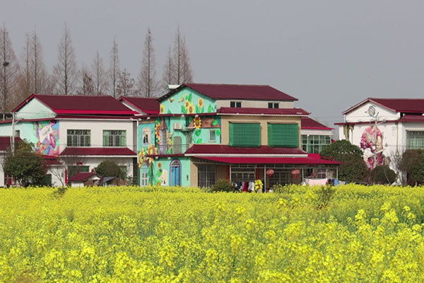 夹杂着淡淡花香漫天遍野的油菜花与五彩斑斓的涂鸦交相辉映南县罗文村