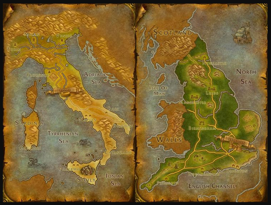 某玩家制作了魔兽世界风格的欧洲五国地图