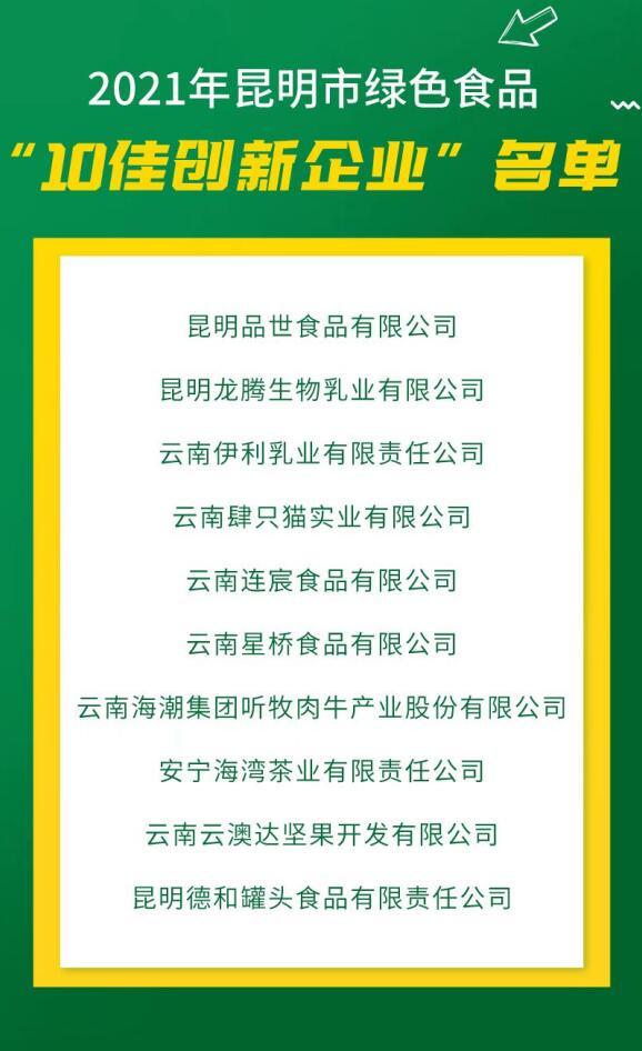 2021年昆明市10大名品绿色食品10强企业等名单揭晓