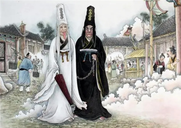 "黑白无常"在古人的眼里是索魂勾命的鬼差,这两人一黑一白,手拿锁链