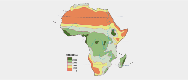 几内亚湾沿岸东西方向的降雨有什么差异?