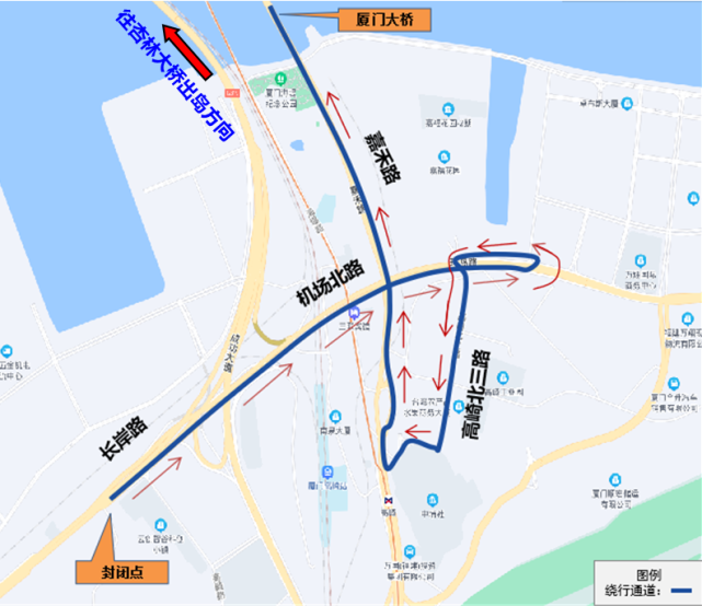 长岸路出岛方向绕行线路74成功大道通往杏林大桥路口封闭后,成功