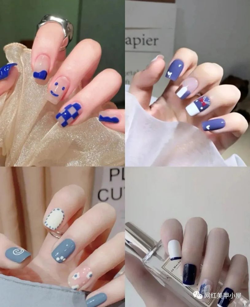 奶油雾蓝法式美甲插图7