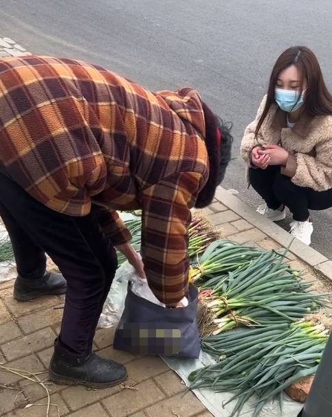 这不她出门买菜的时候,正好遇到了马路上有个卖菜的阿姨,她咨询了价格