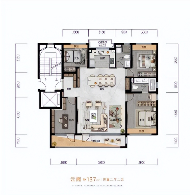 其中,金地九闕臺137平洋房戶型,基礎結構是