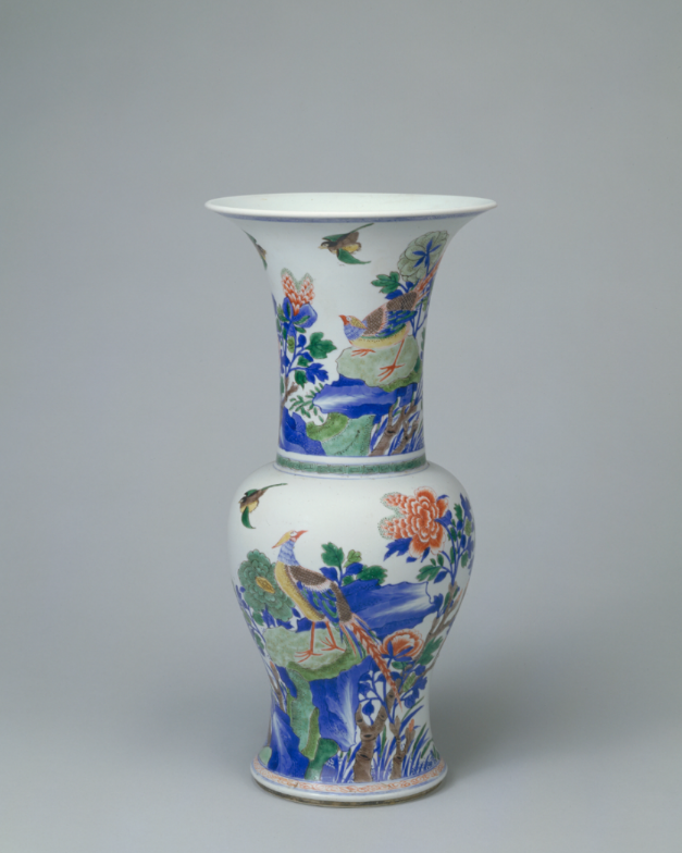 11" China antique Porcelain Qing kangxi blue & white famille rose charater Vase 