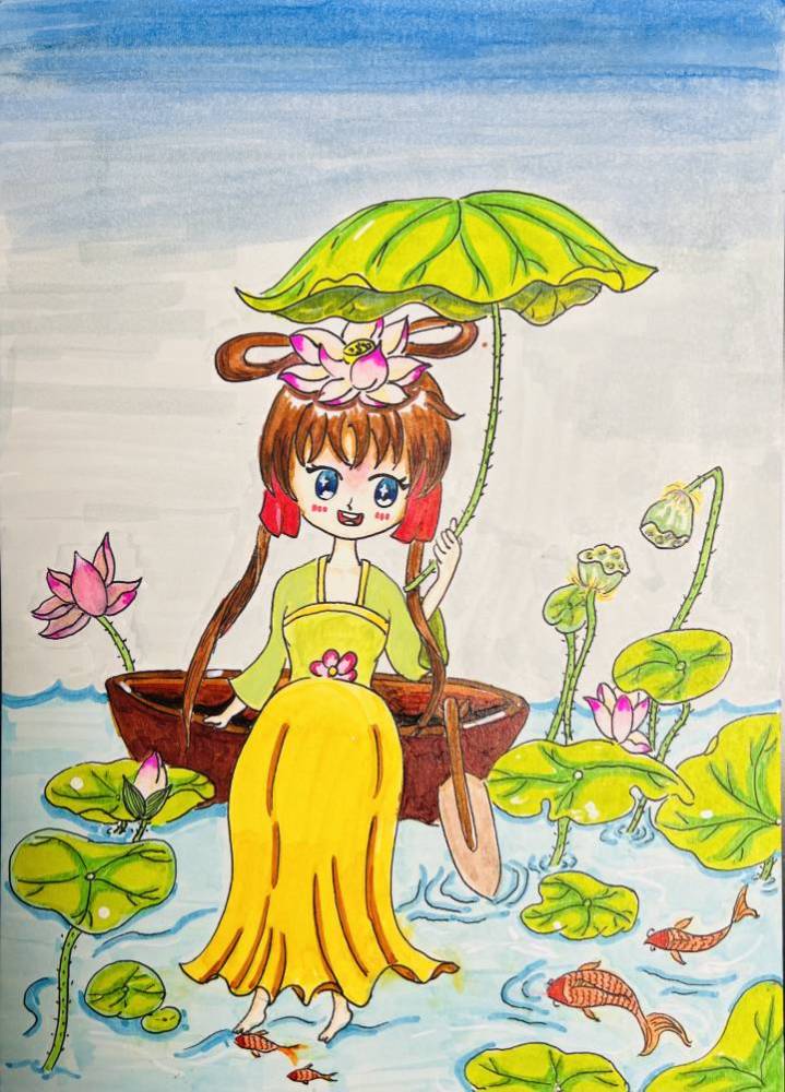 诗情画语章瀚艺画作采莲曲