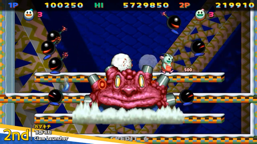 视频截图《雪人兄弟 特别版》种还加入了"怪物挑战"模式,玩家可以操纵