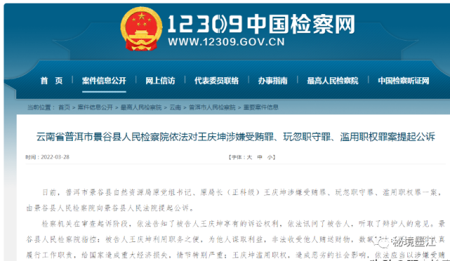 景谷县自然资源局原局长王庆坤涉嫌三项罪名被公诉