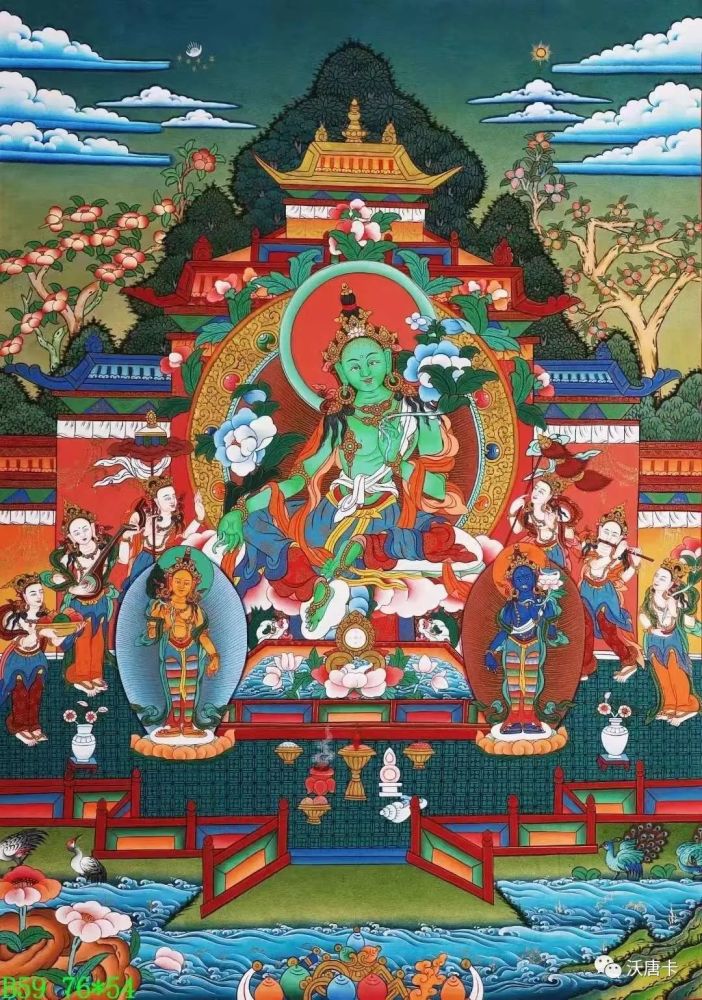 编号138774636彩绘唐卡绿度母7654cm左右