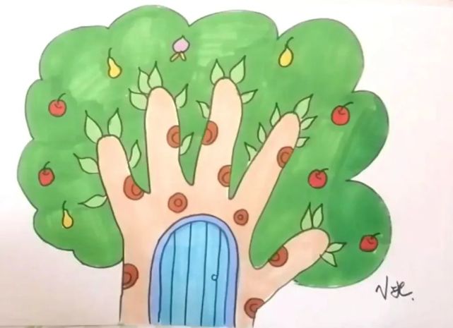 用手掌形状画出大树房子,让孩子轻松掌握绘画技巧和培养兴趣爱好