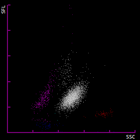 中性粒细胞和单核细胞未分类(提示白细胞散点图异常),查看散点图及