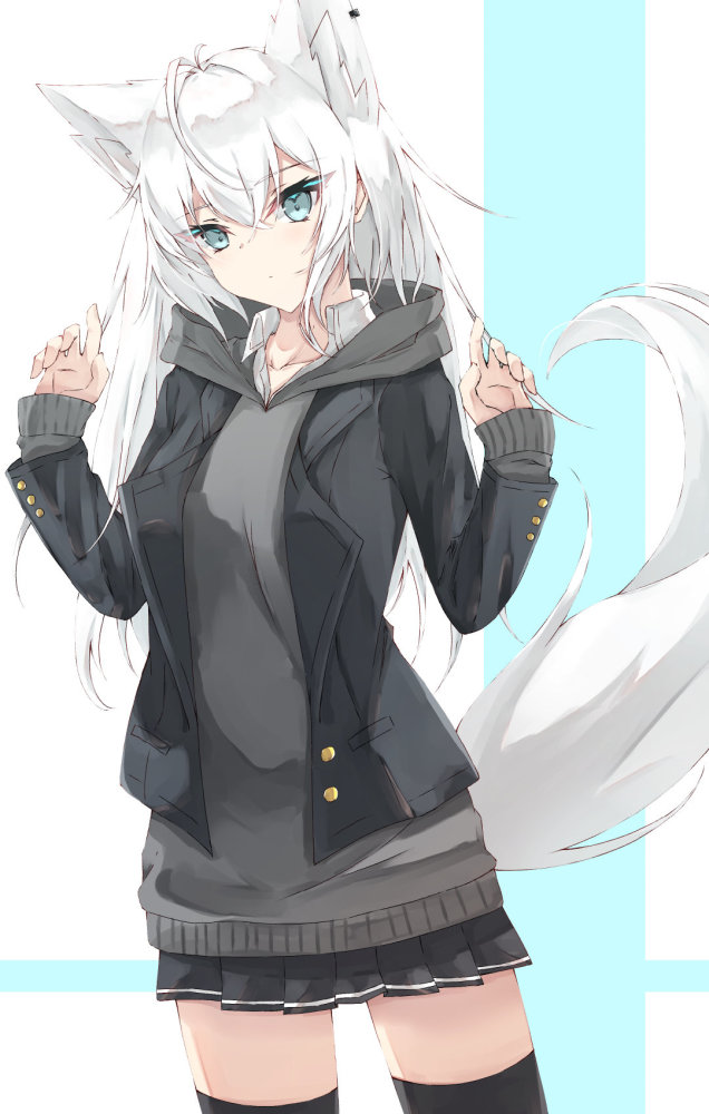 白毛控狂喜的兽耳美少女同人插画感情调和及搭配色彩都很赞