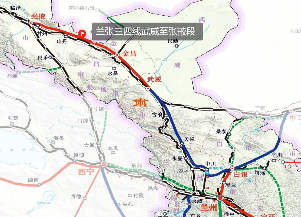 设计速度为250公里/小时,从武威东站引出,最后引入兰新高铁张掖西站