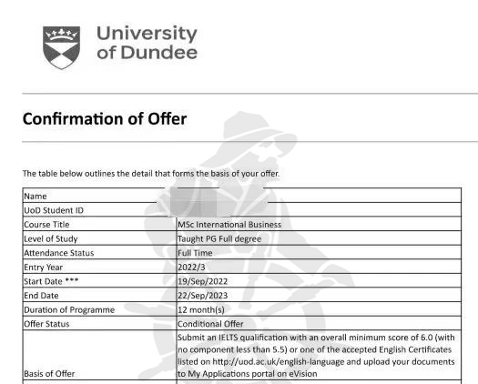 02.09邓迪大学 offer2022.01.11开始安排递交申请2021.12.