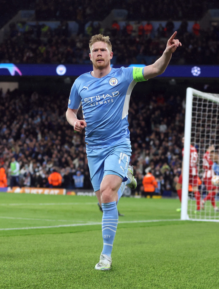 新华社/路透4月5日,曼彻斯特城队球员德布劳内庆祝攻入球队首球.