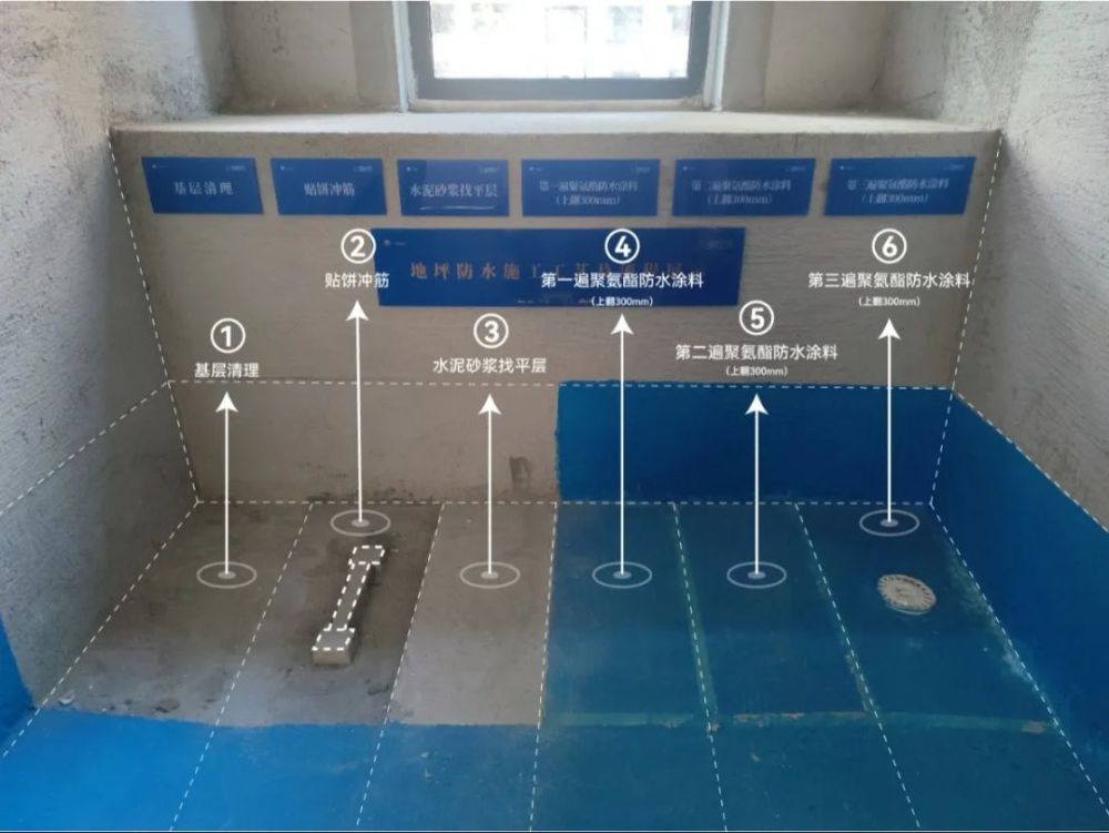 充分保證衛生間防水的密閉性嚴格避免漏刮,鼓泡現象,經過多道工序三遍