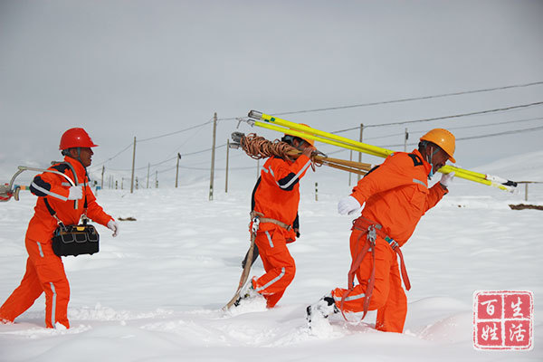 四川理塘電力員工雪中搶修巡檢忙