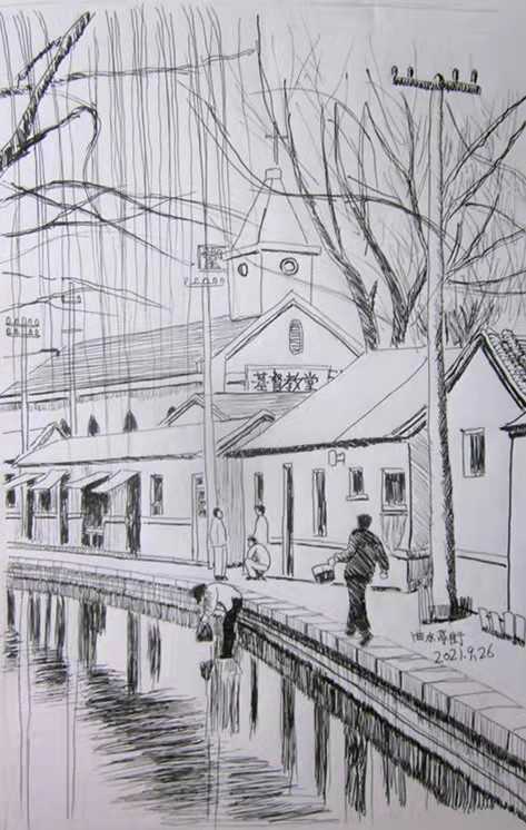 记住乡愁老济南风情铅笔画之二