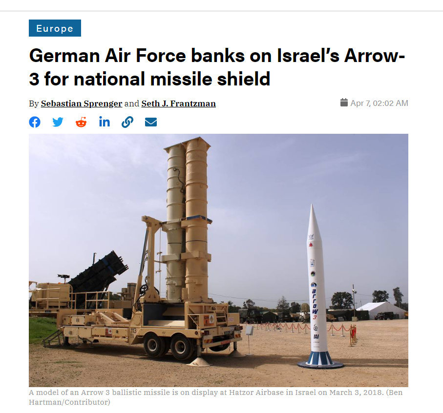 美国和以色列批准德国购买"箭3"反导系统,应对俄罗斯弹道导弹.