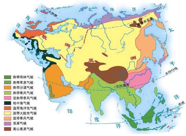 亞歐大陸氣候類型分佈圖