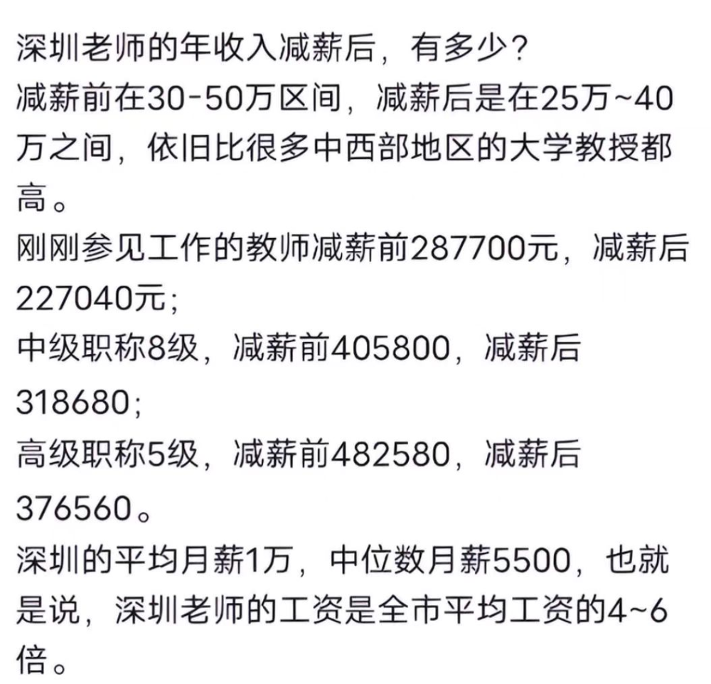 年薪30萬的深圳教師降薪工資大幅度縮水985碩博士意難平