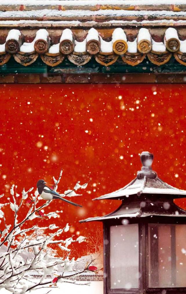 红墙绿瓦,配上皑皑白雪,视觉冲击力极强