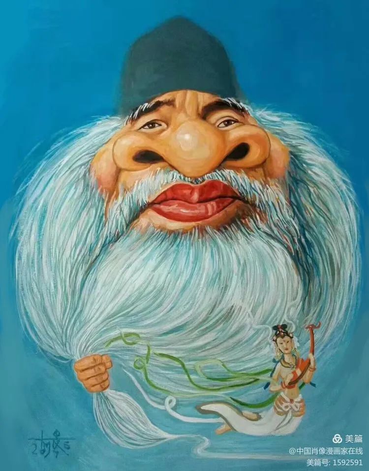 国画大师张大千肖像漫画