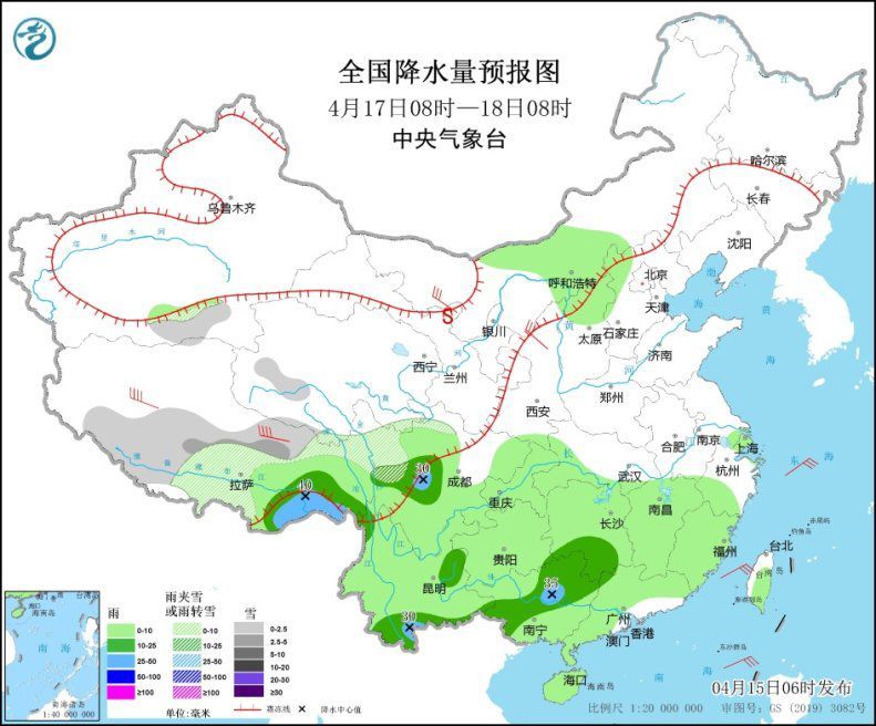 冷空气影响我国中西部华南西部等地局地大雨或暴雨