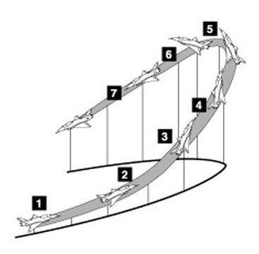 赫布斯特蹬壁机动首先飞机往向上爬升,失速后飞行员开始操纵飞机绕