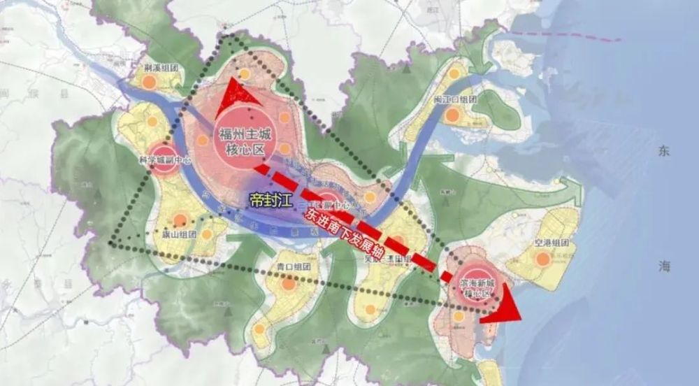 城南帝封江板塊在地理位置上處於福州城區幾何中心,承接市中心與濱海