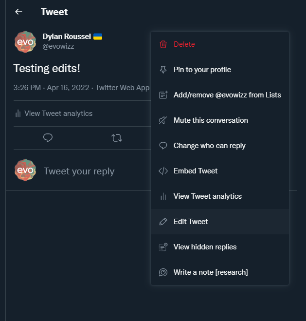 部分用户twitter已显示编辑按钮