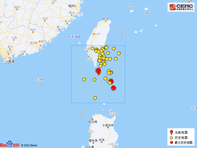 震中周邊200公里內近5年來發生4級以上地震共76次,最大地震分別是2020